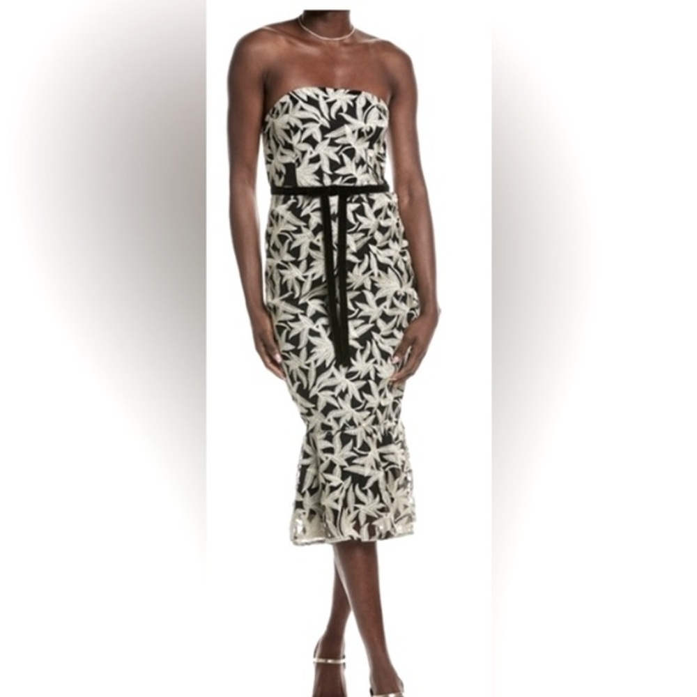 Sam Edelman Embroidery Midi Dress/ Black and Ivory/ Strapless /Size 8